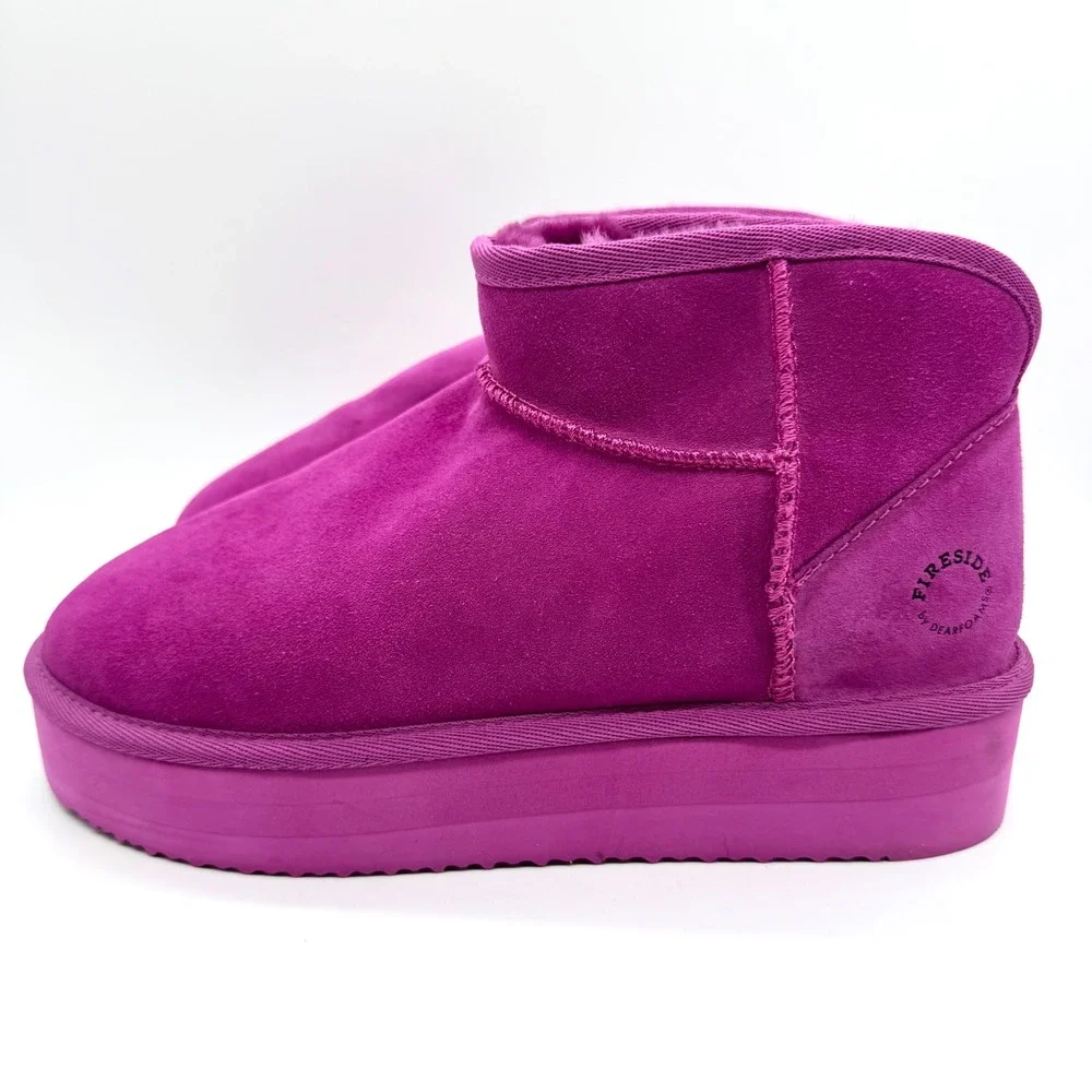 Fireside x Dearfoams Kingston Genuine Shearling Platform Bootie Mystic‎ Purple 9